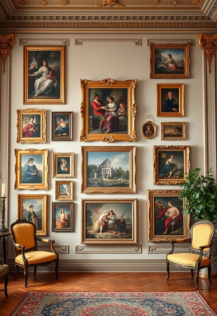 18 Opulent Rococo Decor Ideas That Will Leave Your Guests Speechless! - 5. Baroque-Inspired Wall Art