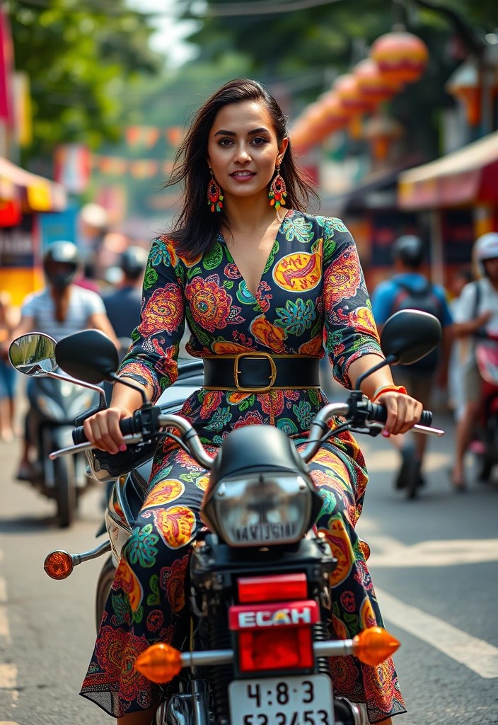 20 Stunning Boho Motorcycle Outfits That Will Turn Heads on the Road! - 11. Colorful Prints
