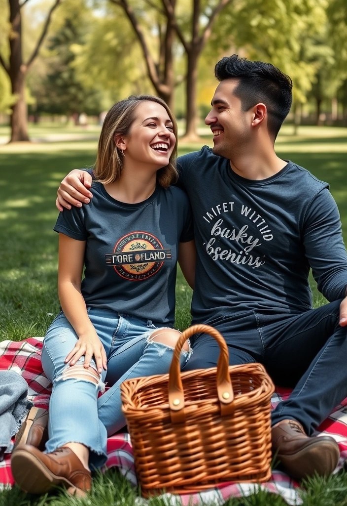 25 Adorable Matching Outfits for Couples That Will Make Everyone Swoon! - 1. Casual Cool: Graphic Tees and Jeans