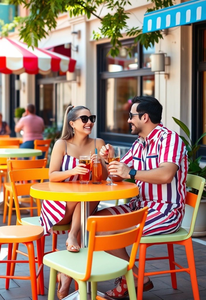 25 Adorable Matching Outfits for Couples That Will Make Everyone Swoon! - 12. Playful Patterns: Striped Matching Outfits