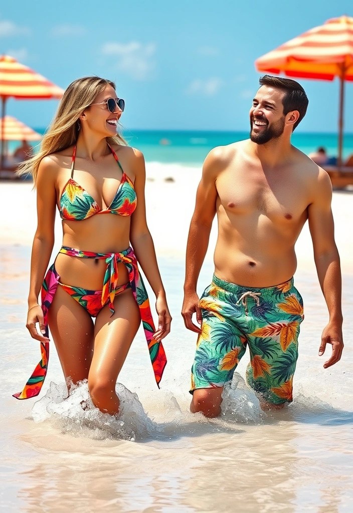 25 Adorable Matching Outfits for Couples That Will Make Everyone Swoon! - 7. Beach Ready: Coordinated Swimwear