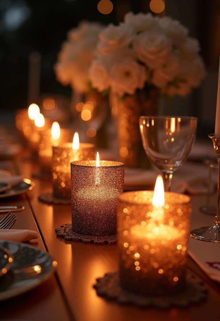 25 Incredibly Easy Holiday Decor Ideas That'll Transform Your Home in Minutes! - 16. Glittery Candle Holders